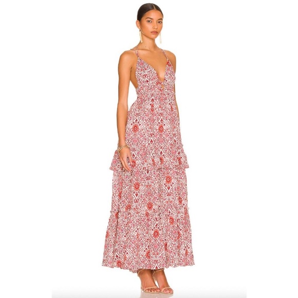 Cami NYC Dresses & Skirts - Cami NYC Doris Damask Floral Sleeveless Linen Maxi Dress Red